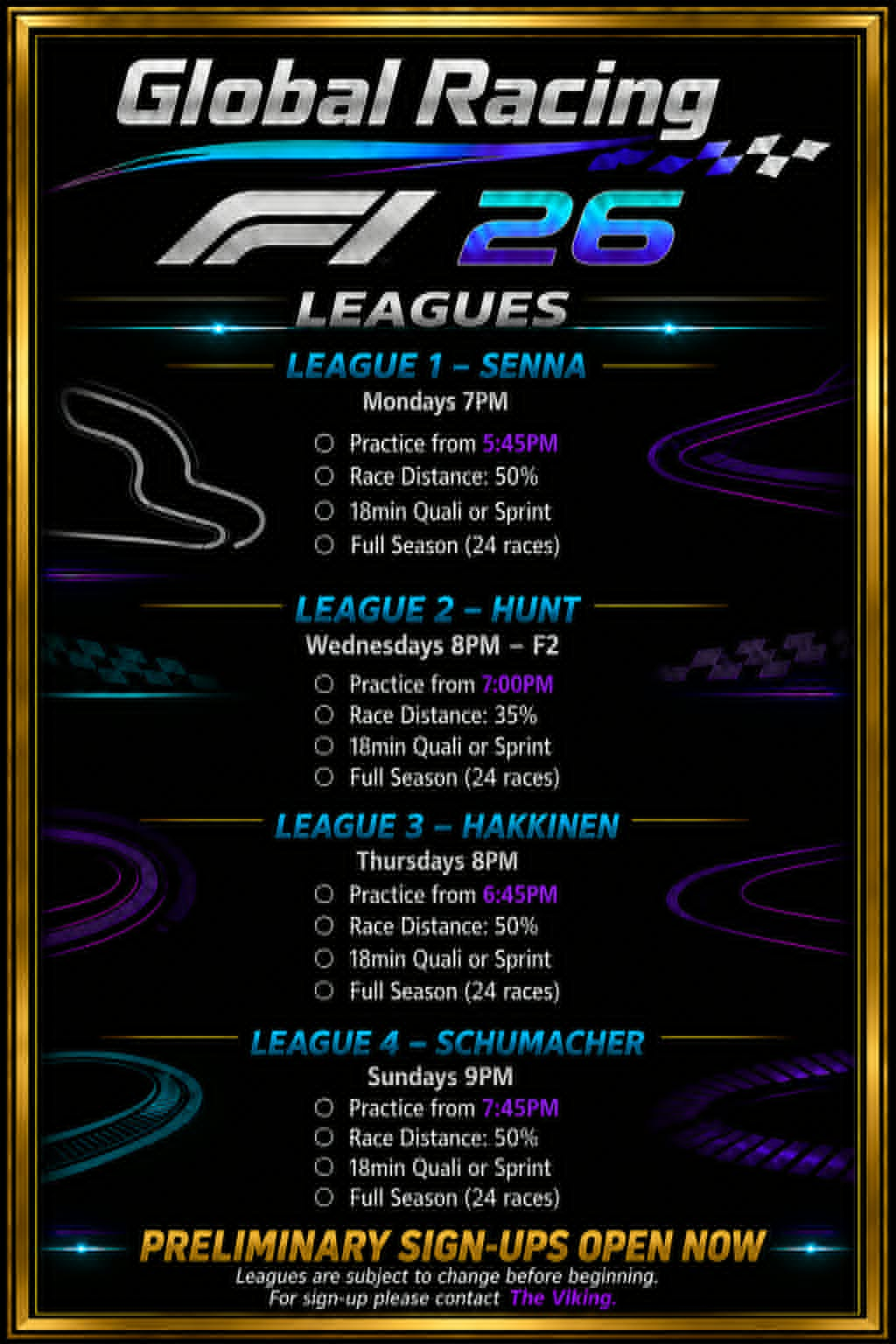 Global Racing preliminary sign-up poster